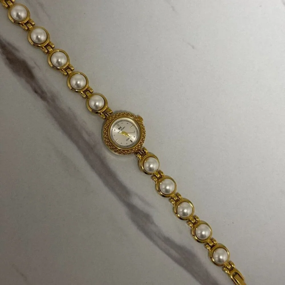 SKU0001 Retro Mini gold silver watch‎ bracelet white pearls Gemstones + gift box